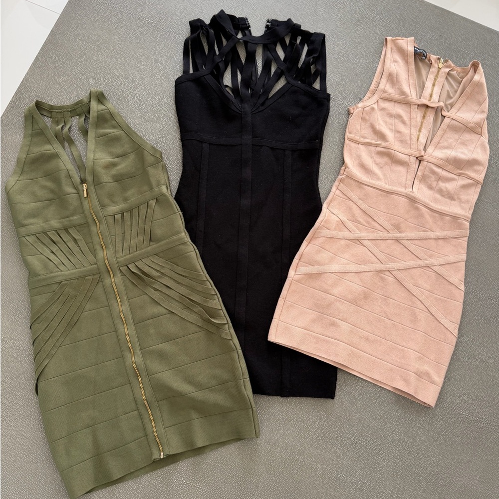 Bebe Three-sets Mini Bodycon Dresses in Black, Olive, Blush